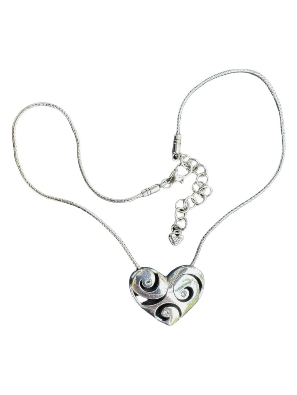 Brighton Silver Tone Scroll Heart Pendant Necklace with Crystal Accents